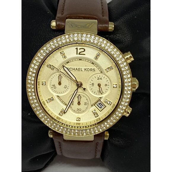 Michael Kors MK5632 Women's Brown Leather Analog Gold Dial Quartz Watch XX482 - Picture 2 of 12